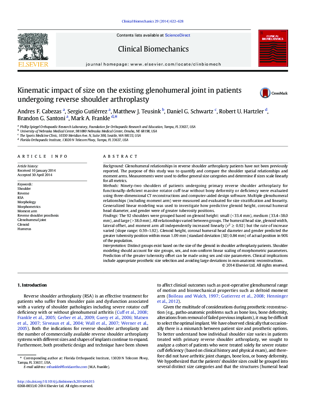 Kinematic impact of size on the existing glenohumeral joint in patients undergoing reverse shoulder arthroplasty