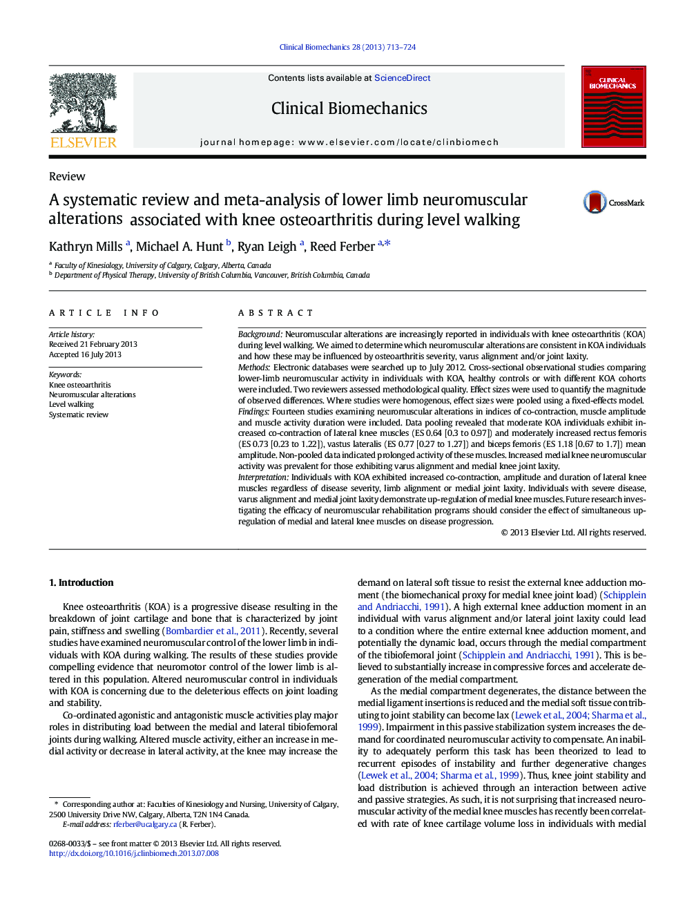 A systematic review and meta-analysis of lower limb neuromuscular alterations associated with knee osteoarthritis during level walking