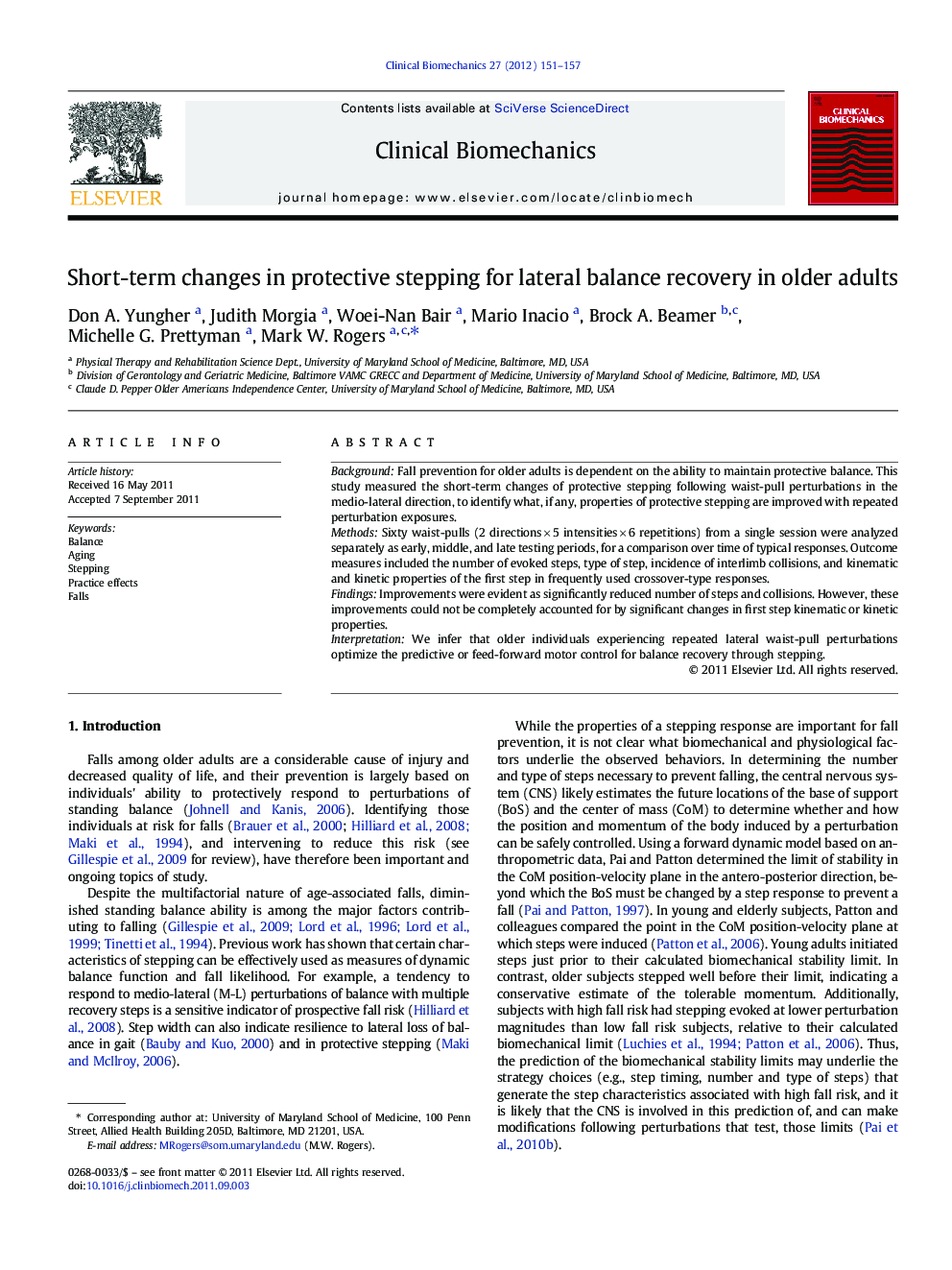 Short-term changes in protective stepping for lateral balance recovery in older adults