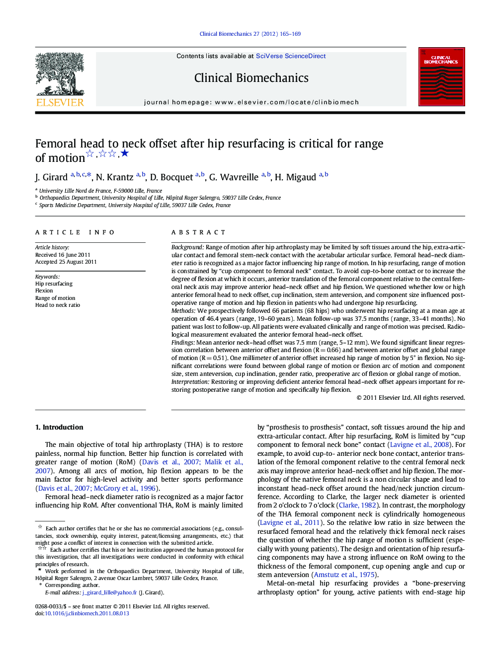 Femoral head to neck offset after hip resurfacing is critical for range of motion ★