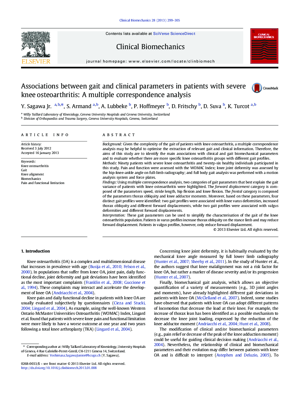 Associations between gait and clinical parameters in patients with severe knee osteoarthritis: A multiple correspondence analysis