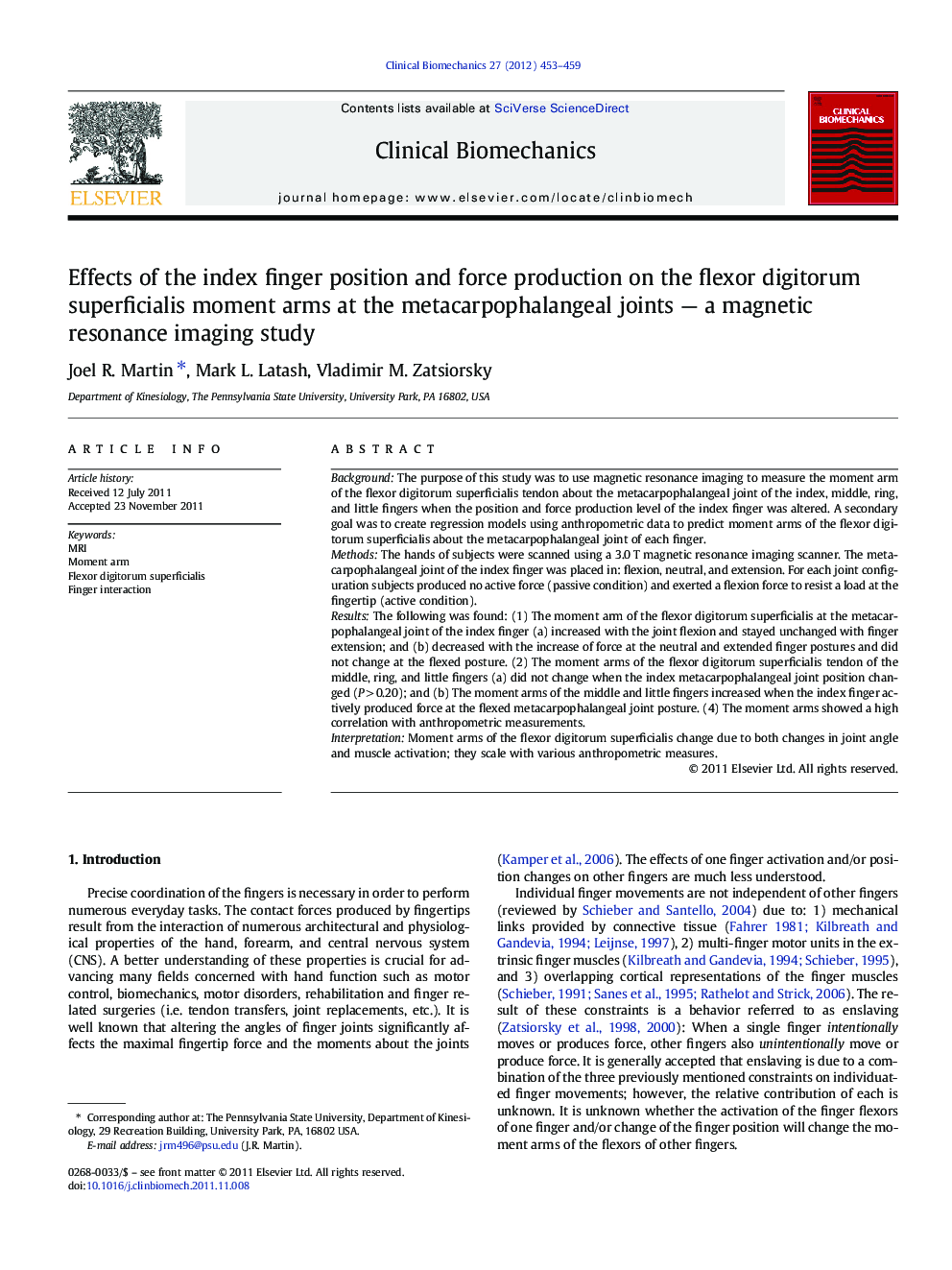 Effects of the index finger position and force production on the flexor digitorum superficialis moment arms at the metacarpophalangeal joints — a magnetic resonance imaging study