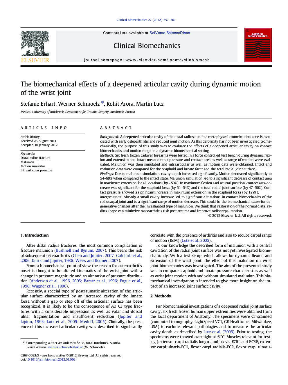 The biomechanical effects of a deepened articular cavity during dynamic motion of the wrist joint