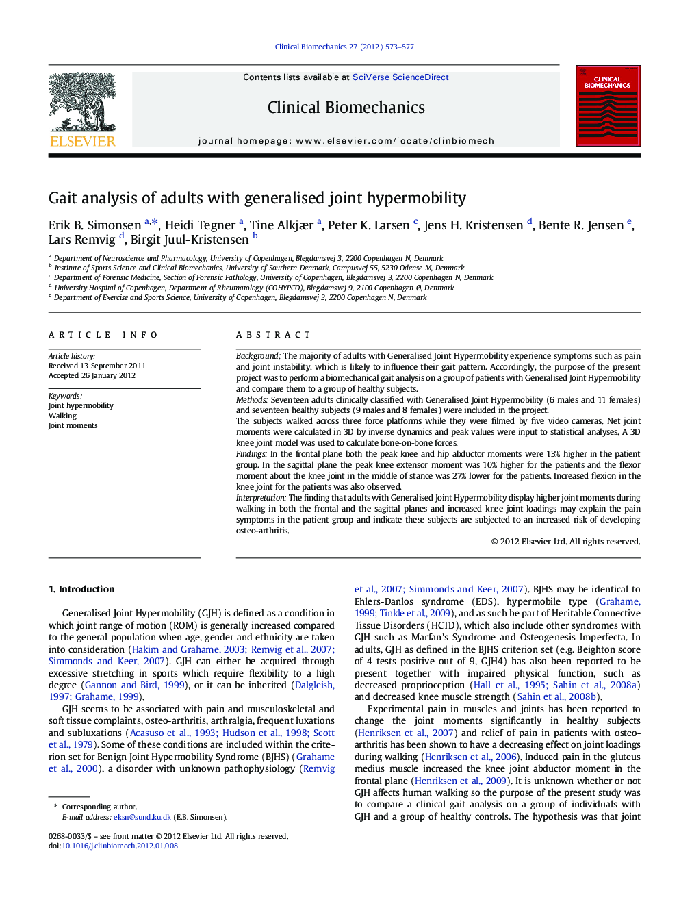 Gait analysis of adults with generalised joint hypermobility