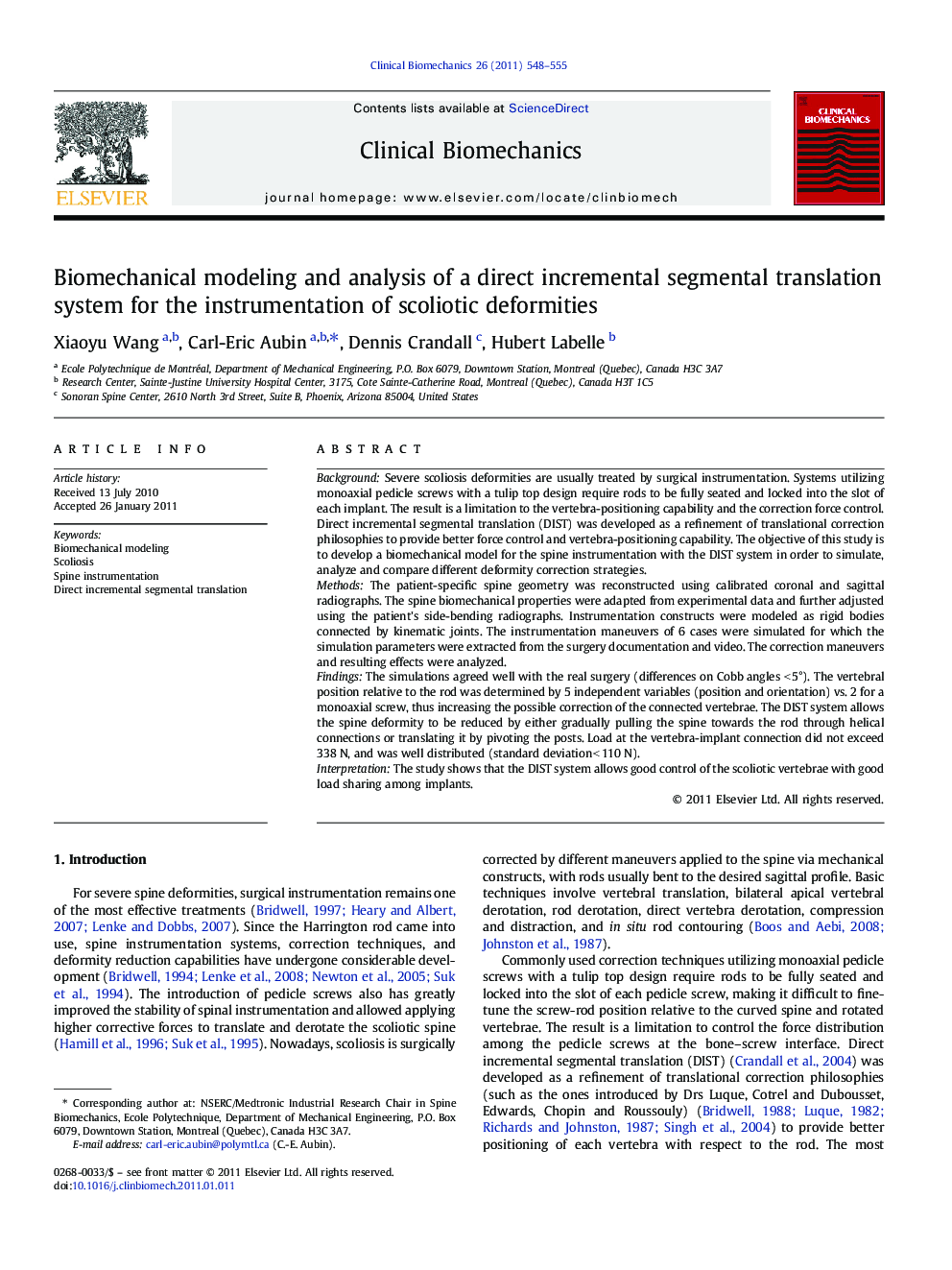 Biomechanical modeling and analysis of a direct incremental segmental translation system for the instrumentation of scoliotic deformities