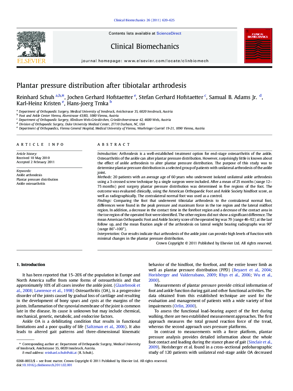 Plantar pressure distribution after tibiotalar arthrodesis