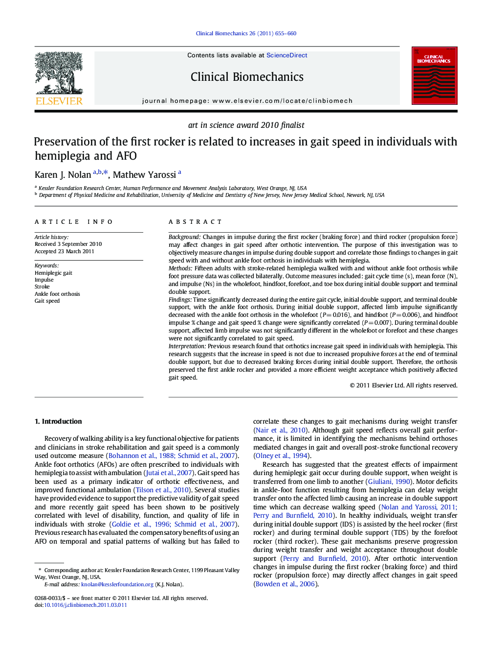 Preservation of the first rocker is related to increases in gait speed in individuals with hemiplegia and AFO