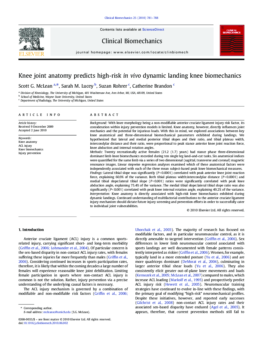 Knee joint anatomy predicts high-risk in vivo dynamic landing knee biomechanics