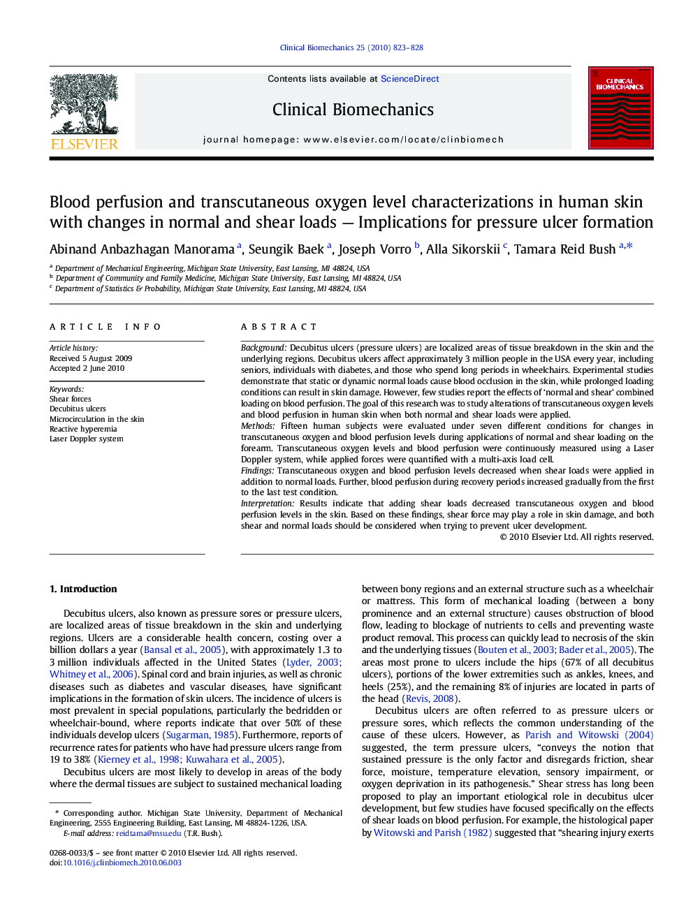 Blood perfusion and transcutaneous oxygen level characterizations in human skin with changes in normal and shear loads — Implications for pressure ulcer formation