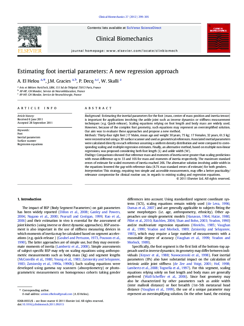 Estimating foot inertial parameters: A new regression approach