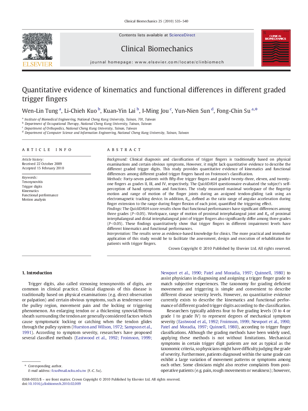 Quantitative evidence of kinematics and functional differences in different graded trigger fingers
