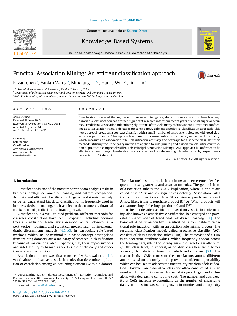 Principal Association Mining: An efficient classification approach