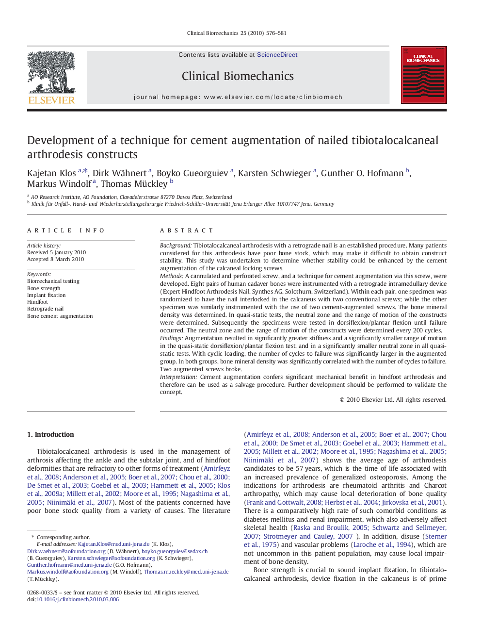 Development of a technique for cement augmentation of nailed tibiotalocalcaneal arthrodesis constructs