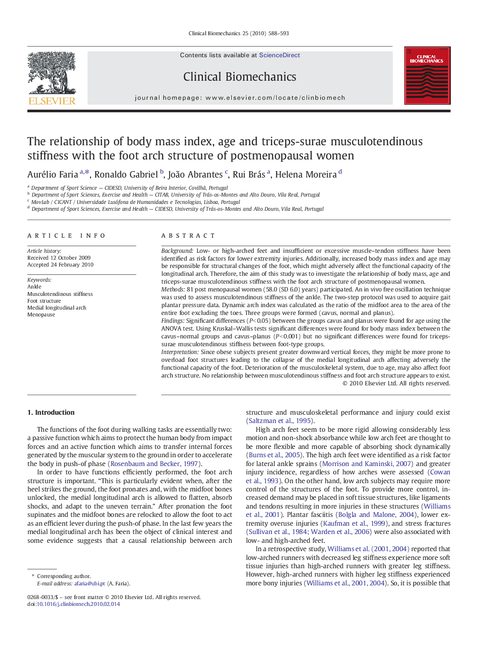 The relationship of body mass index, age and triceps-surae musculotendinous stiffness with the foot arch structure of postmenopausal women