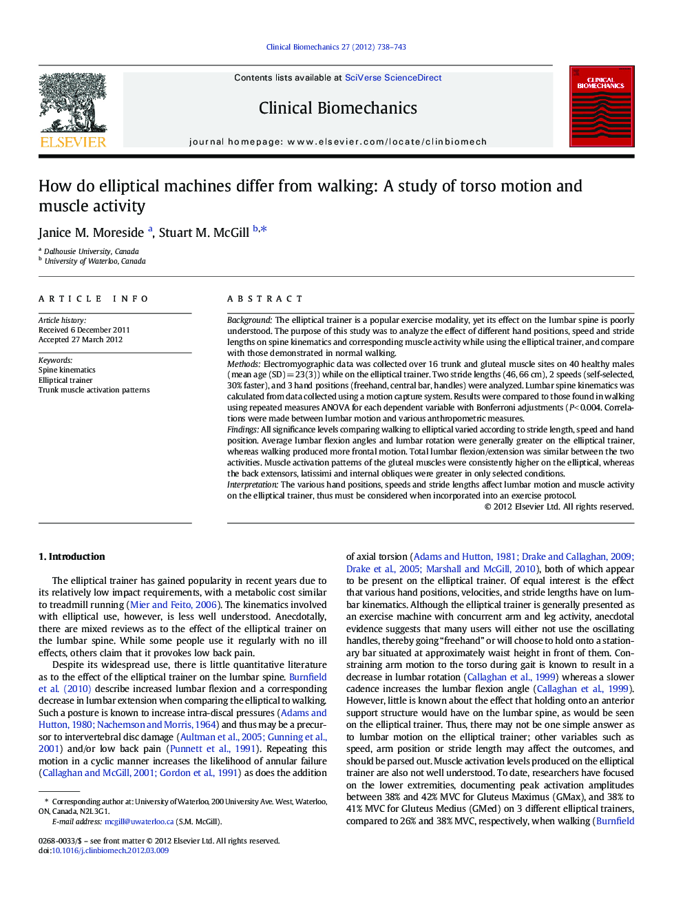 How do elliptical machines differ from walking: A study of torso motion and muscle activity