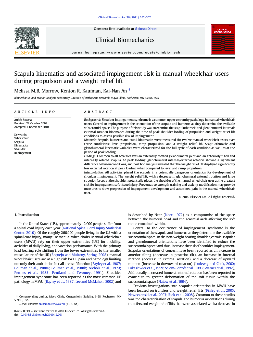 Scapula kinematics and associated impingement risk in manual wheelchair users during propulsion and a weight relief lift