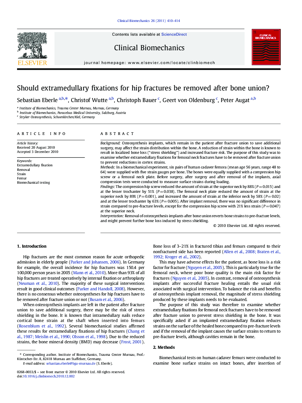 Should extramedullary fixations for hip fractures be removed after bone union?