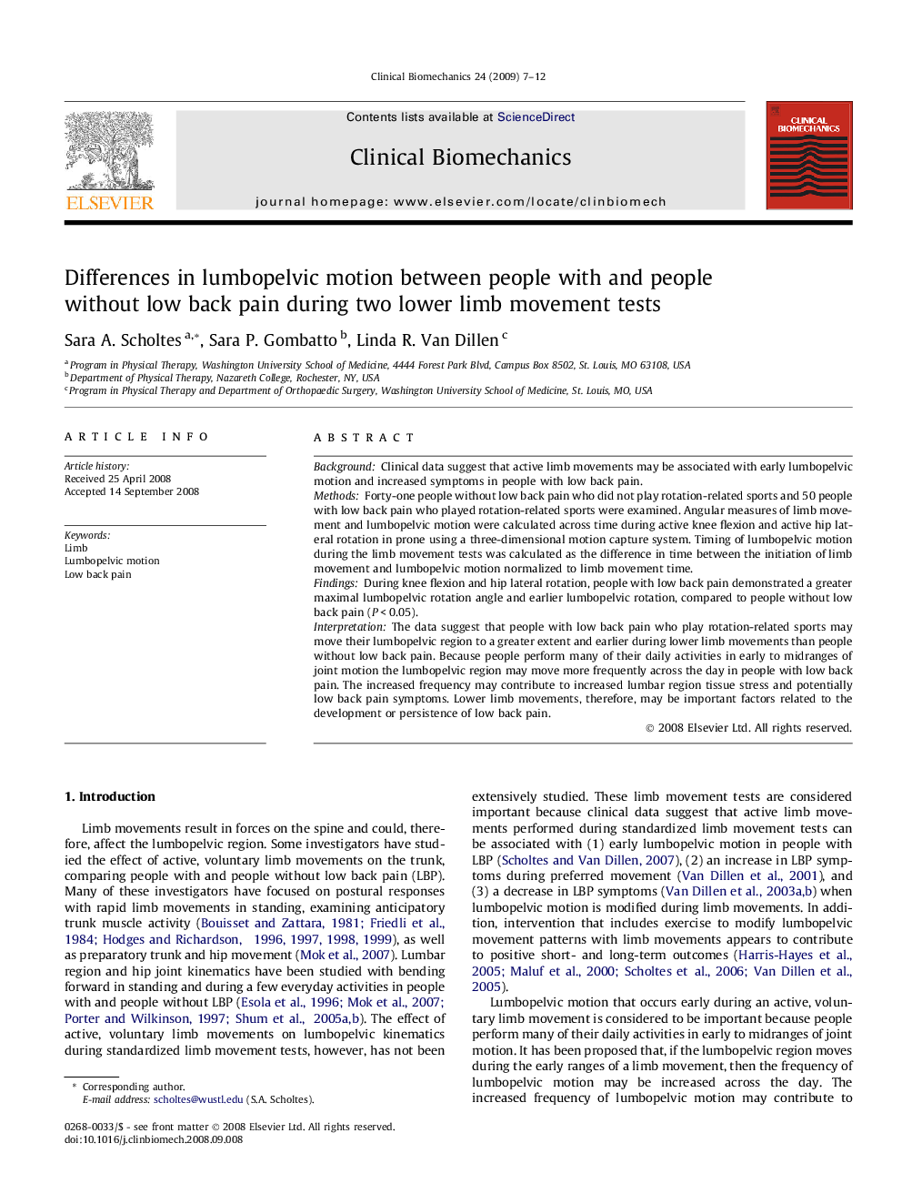 Differences in lumbopelvic motion between people with and people without low back pain during two lower limb movement tests