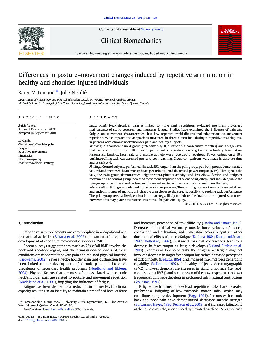 Differences in posture–movement changes induced by repetitive arm motion in healthy and shoulder-injured individuals