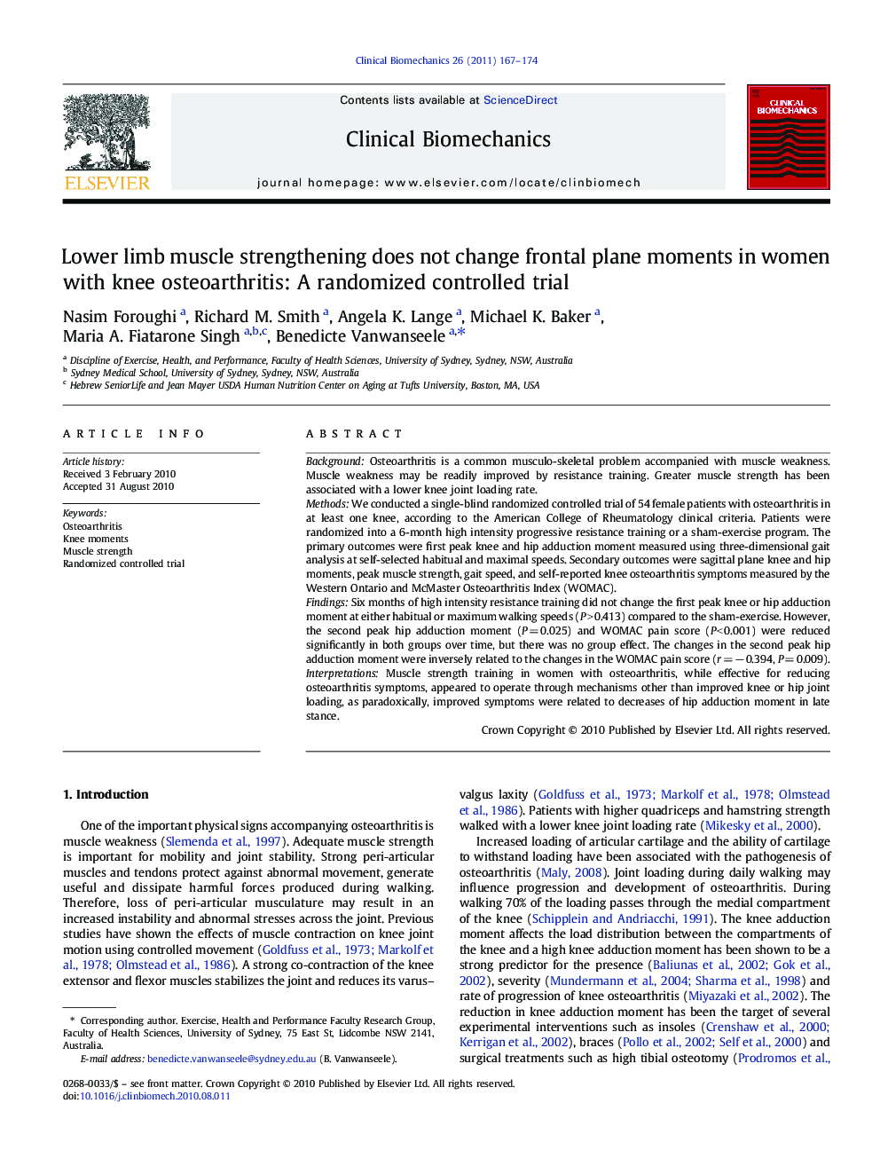 Lower limb muscle strengthening does not change frontal plane moments in women with knee osteoarthritis: A randomized controlled trial