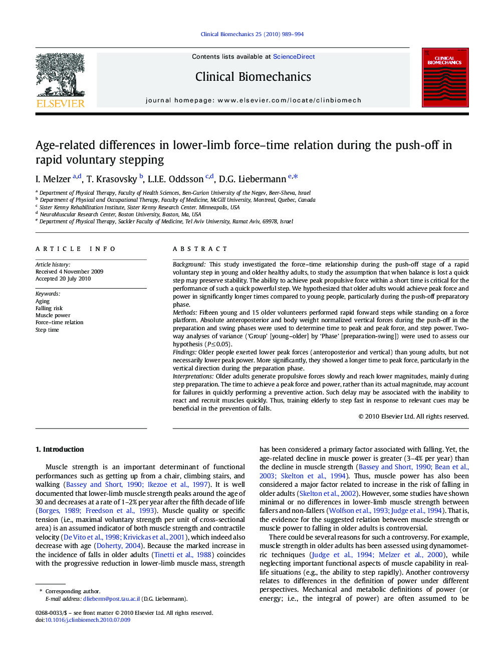 Age-related differences in lower-limb force–time relation during the push-off in rapid voluntary stepping