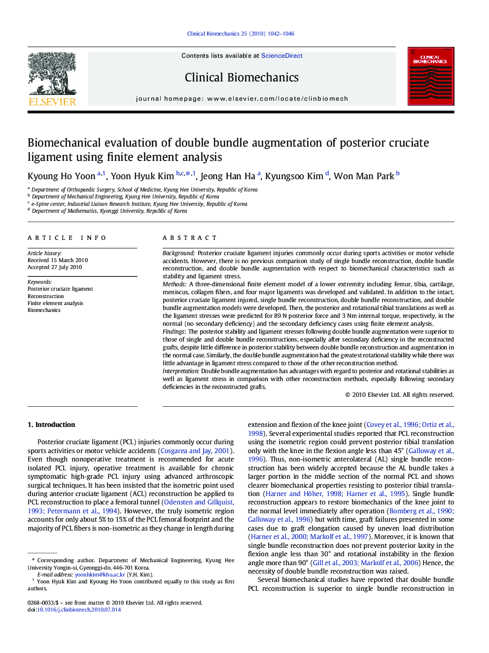 Biomechanical evaluation of double bundle augmentation of posterior cruciate ligament using finite element analysis