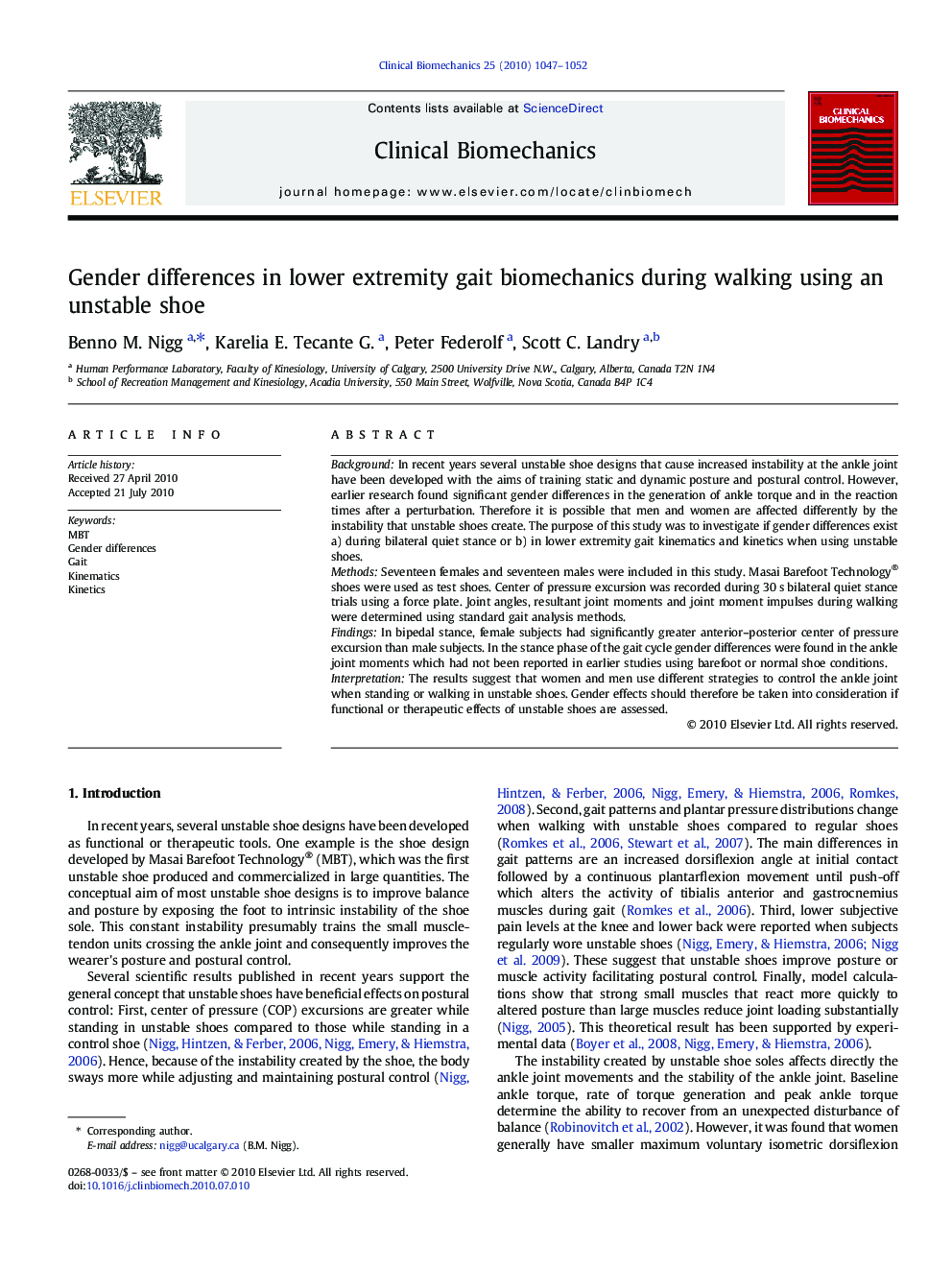 Gender differences in lower extremity gait biomechanics during walking using an unstable shoe