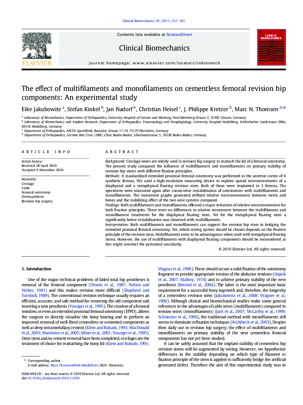 The effect of multifilaments and monofilaments on cementless femoral revision hip components: An experimental study