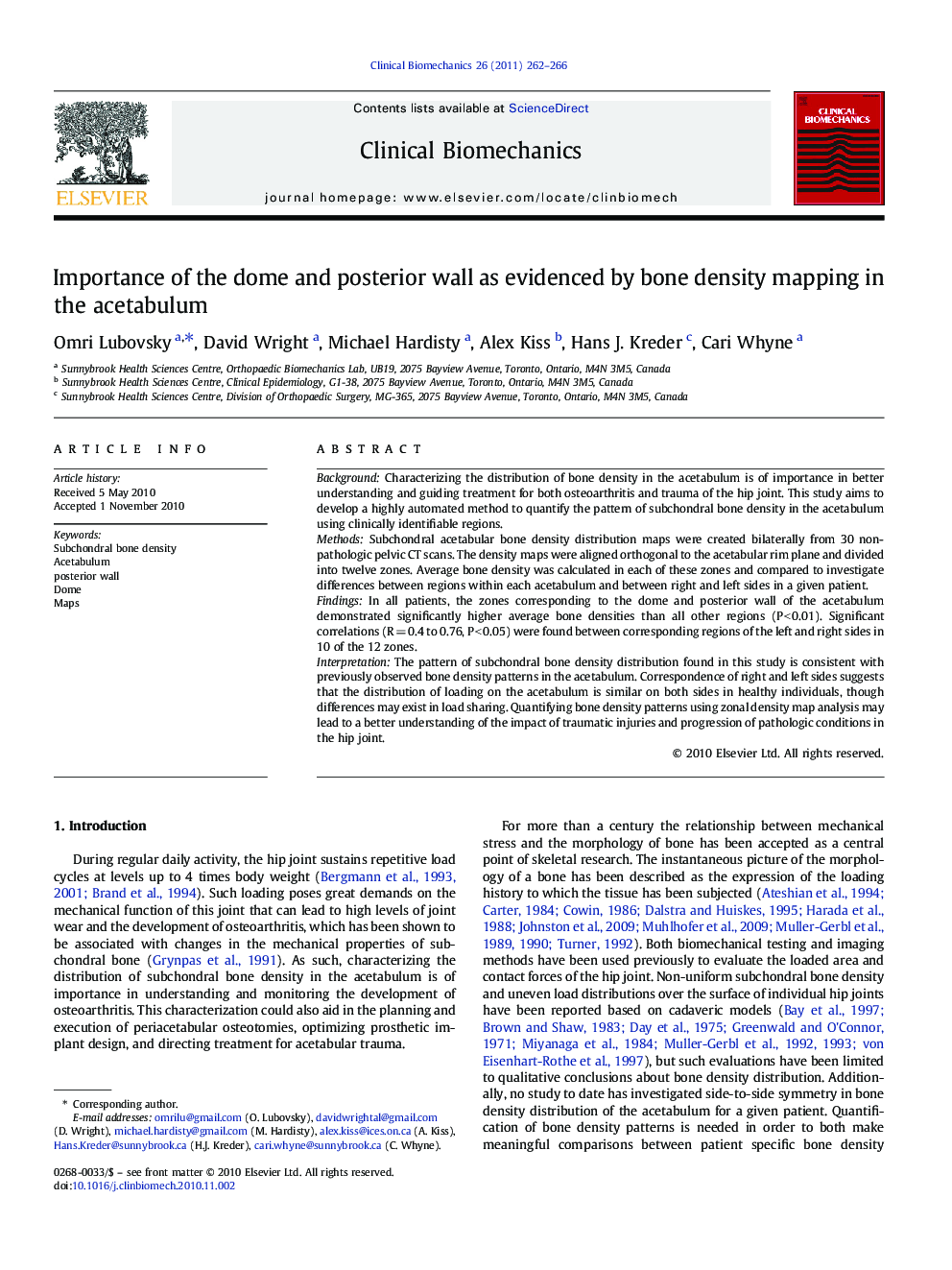 Importance of the dome and posterior wall as evidenced by bone density mapping in the acetabulum