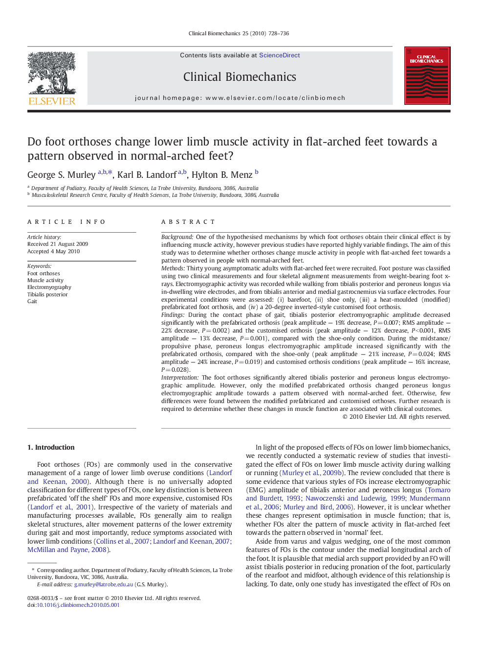 Do foot orthoses change lower limb muscle activity in flat-arched feet towards a pattern observed in normal-arched feet?