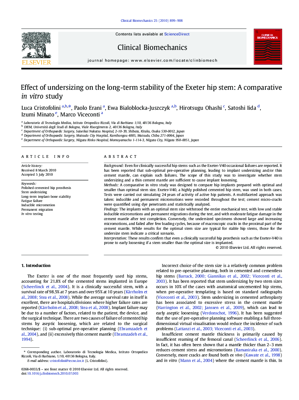 Effect of undersizing on the long-term stability of the Exeter hip stem: A comparative in vitro study