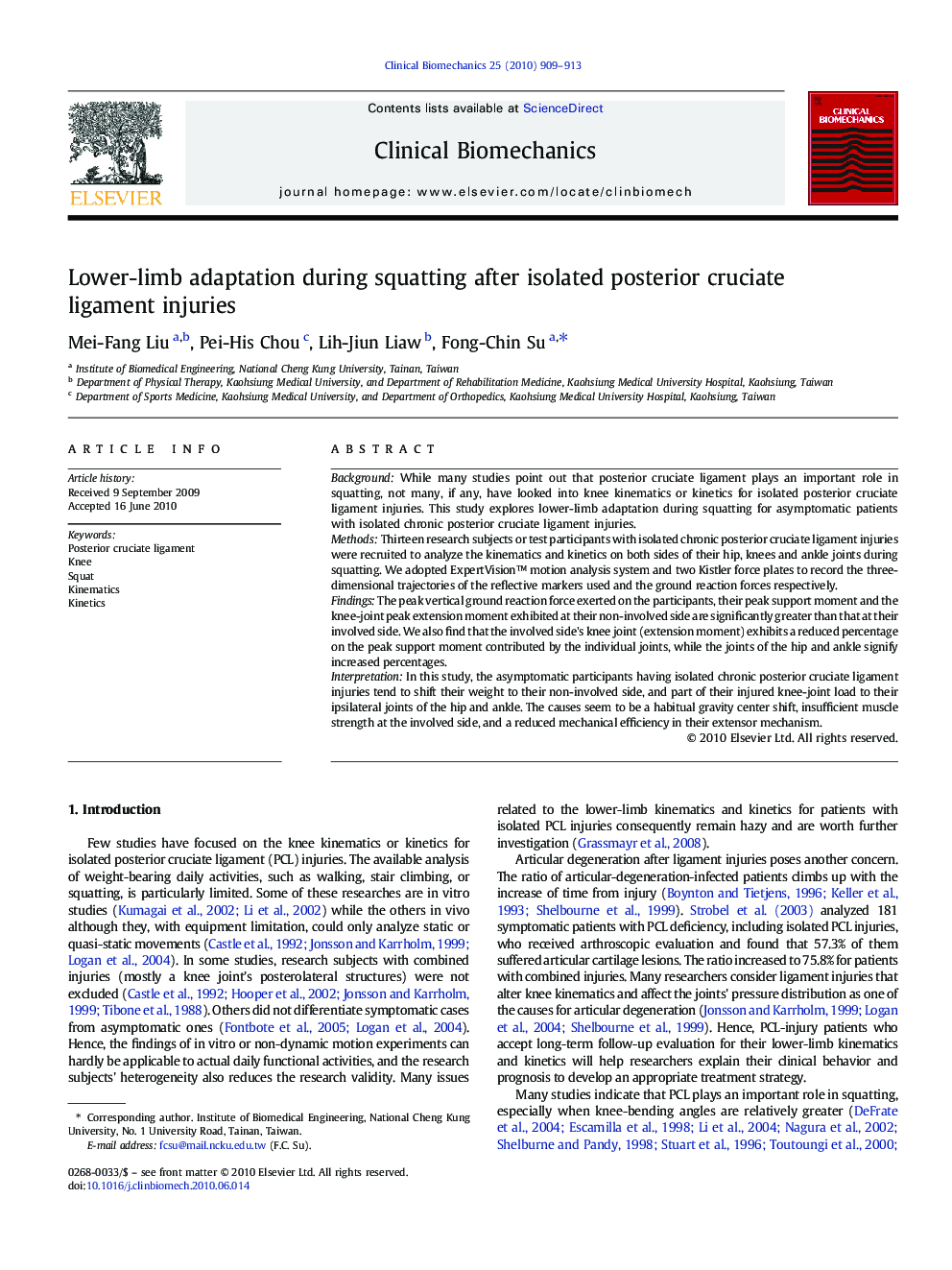 Lower-limb adaptation during squatting after isolated posterior cruciate ligament injuries