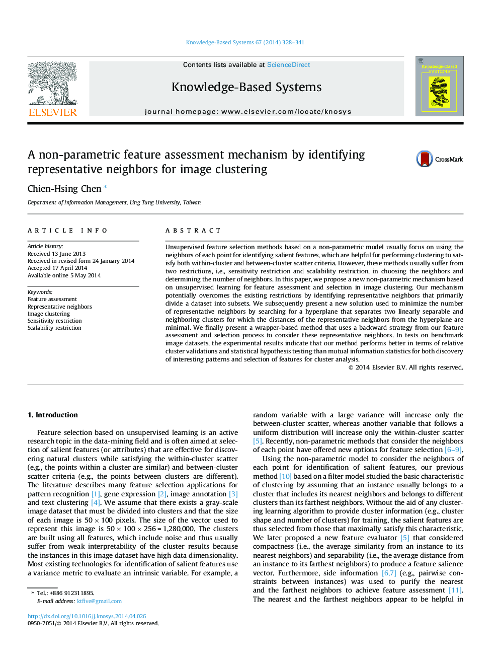 A non-parametric feature assessment mechanism by identifying representative neighbors for image clustering