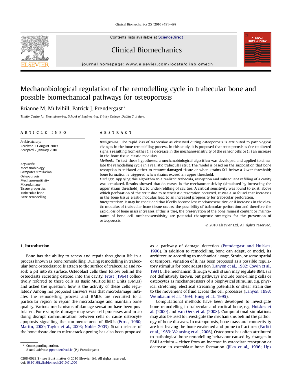 Mechanobiological regulation of the remodelling cycle in trabecular bone and possible biomechanical pathways for osteoporosis