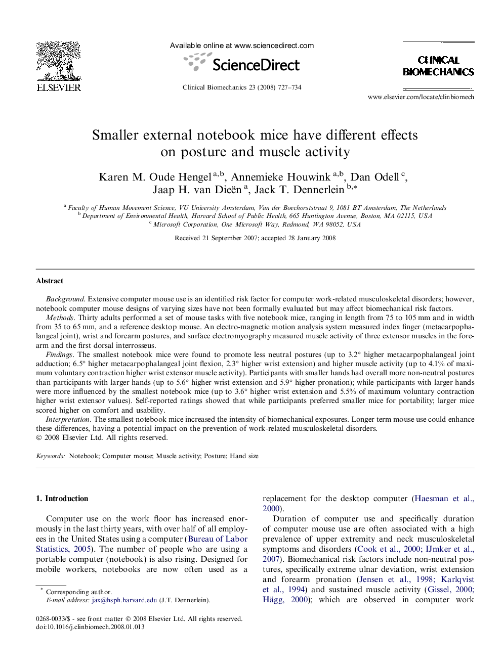 Smaller external notebook mice have different effects on posture and muscle activity