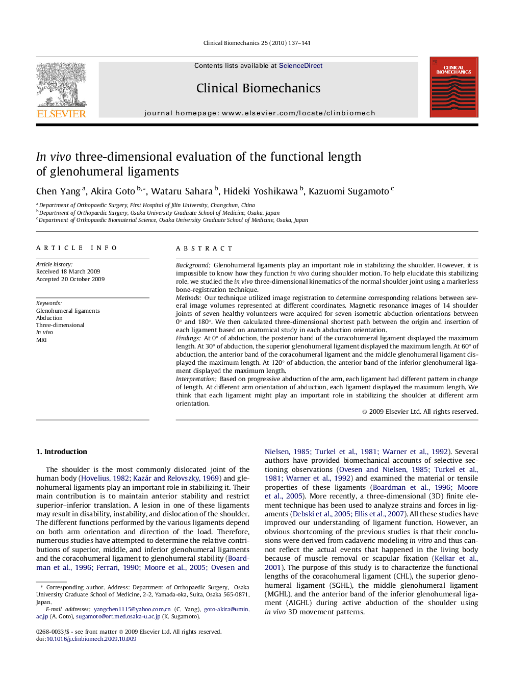 In vivo three-dimensional evaluation of the functional length of glenohumeral ligaments