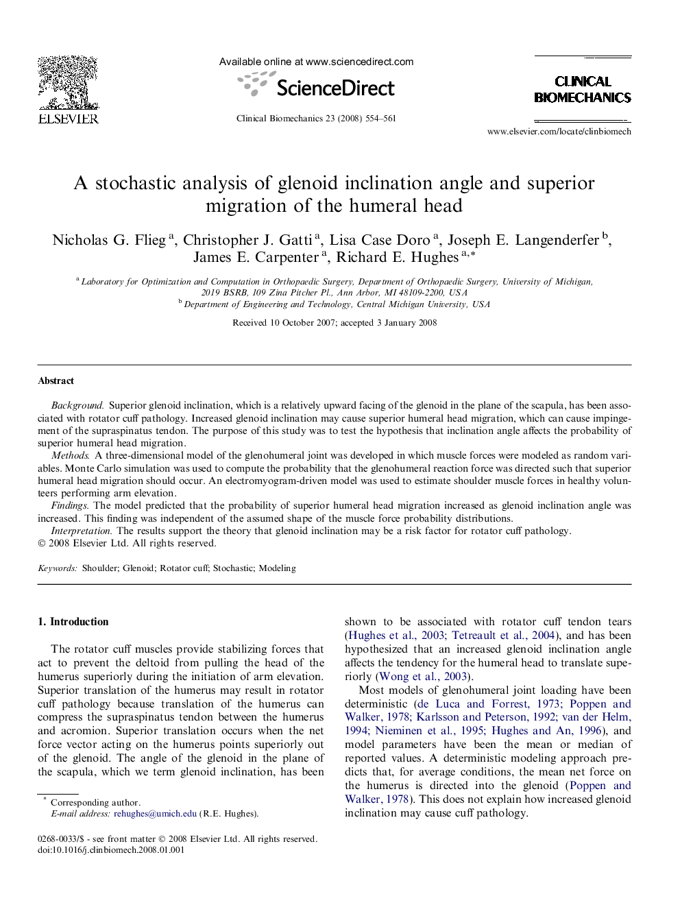 A stochastic analysis of glenoid inclination angle and superior migration of the humeral head