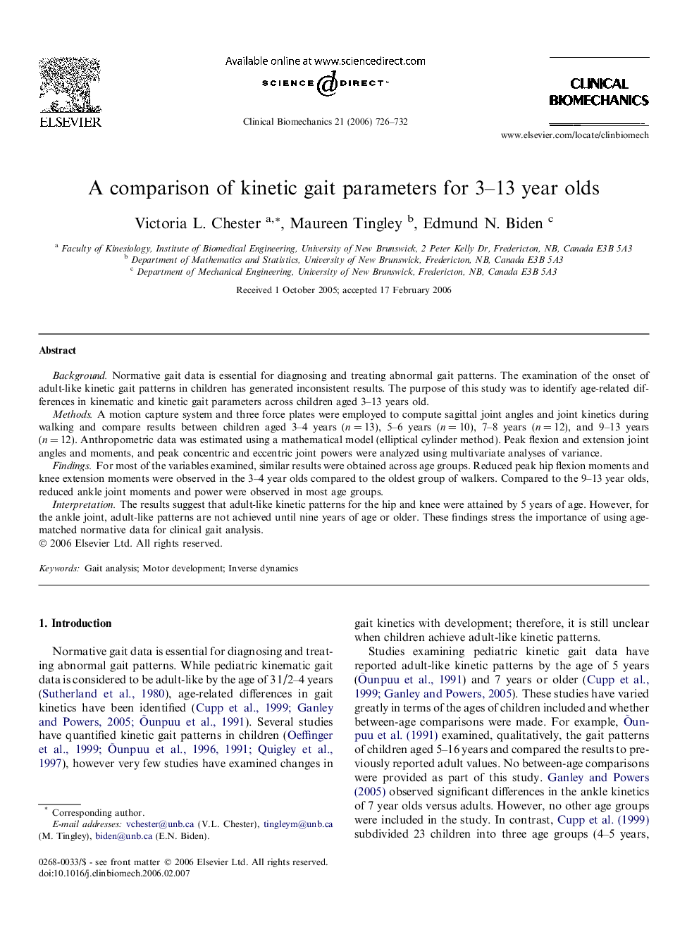 A comparison of kinetic gait parameters for 3–13 year olds