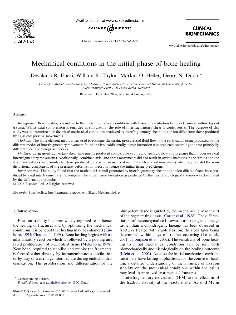 Mechanical conditions in the initial phase of bone healing