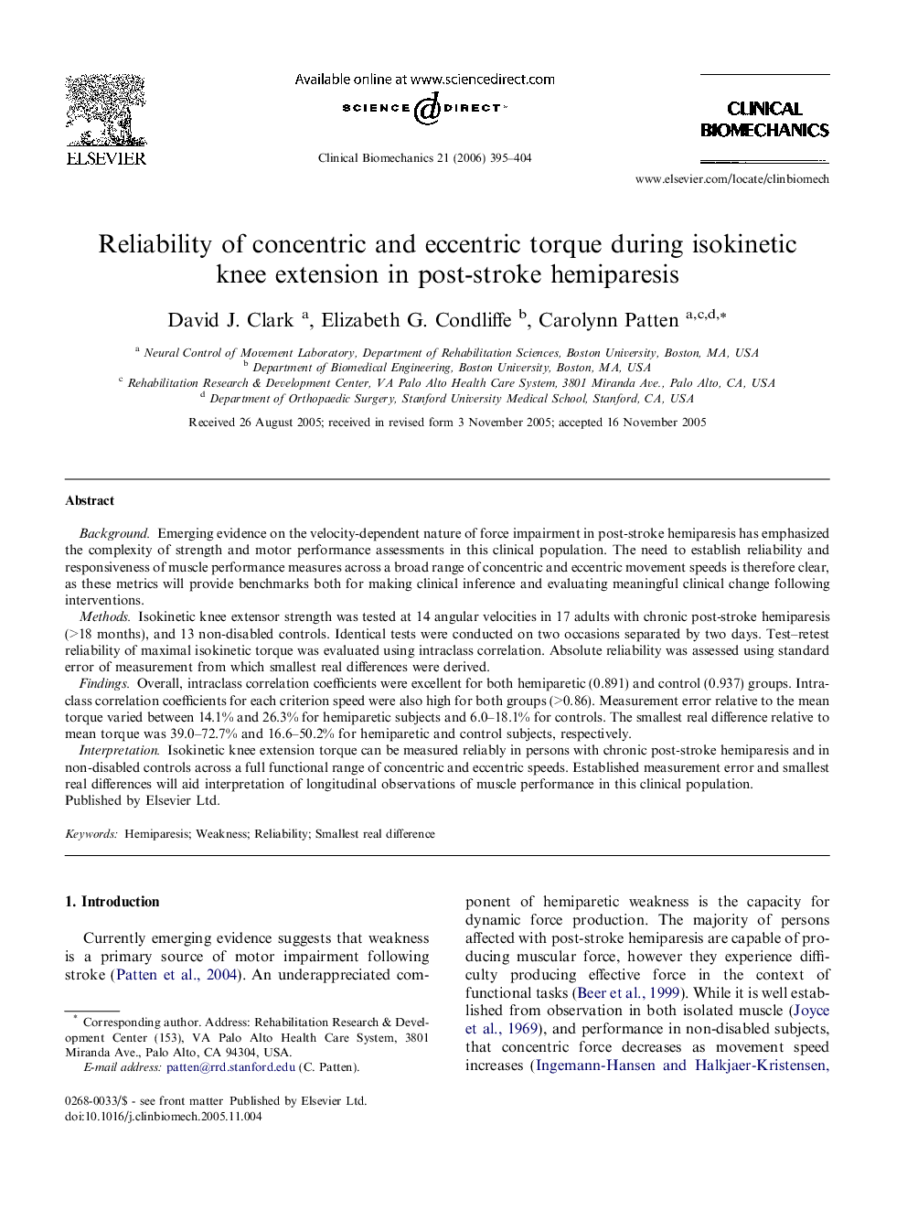 Reliability of concentric and eccentric torque during isokinetic knee extension in post-stroke hemiparesis