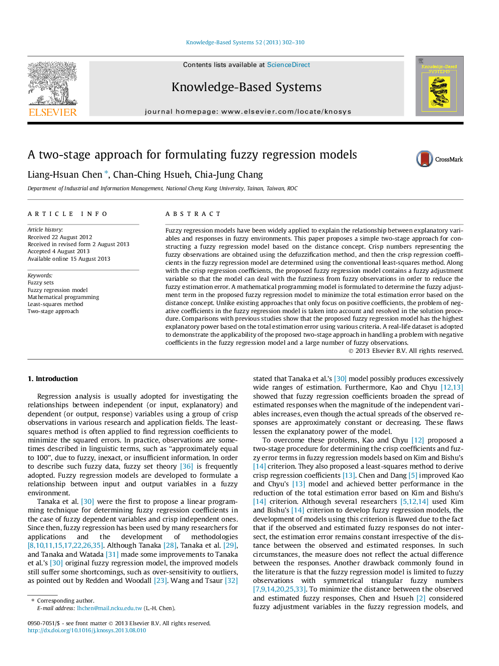 A two-stage approach for formulating fuzzy regression models