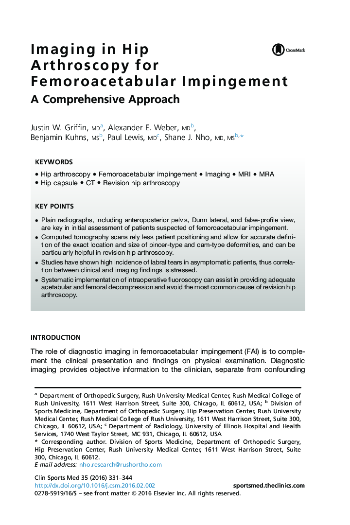 Imaging in Hip Arthroscopy for Femoroacetabular Impingement