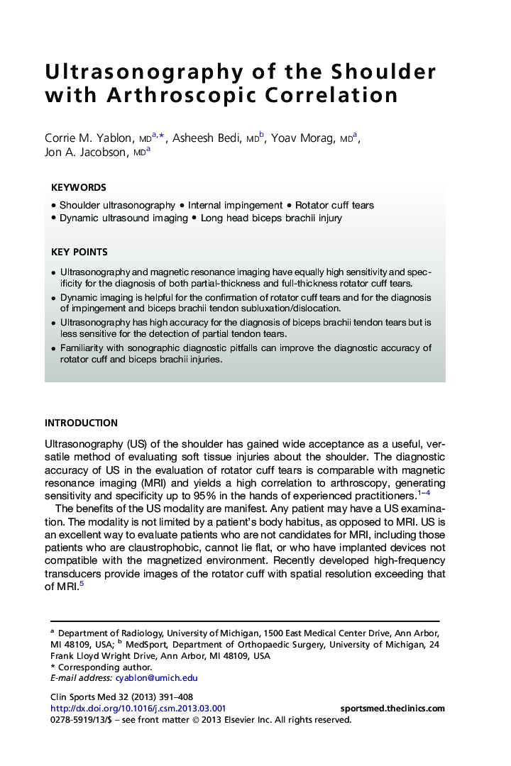 Ultrasonography of the Shoulder with Arthroscopic Correlation