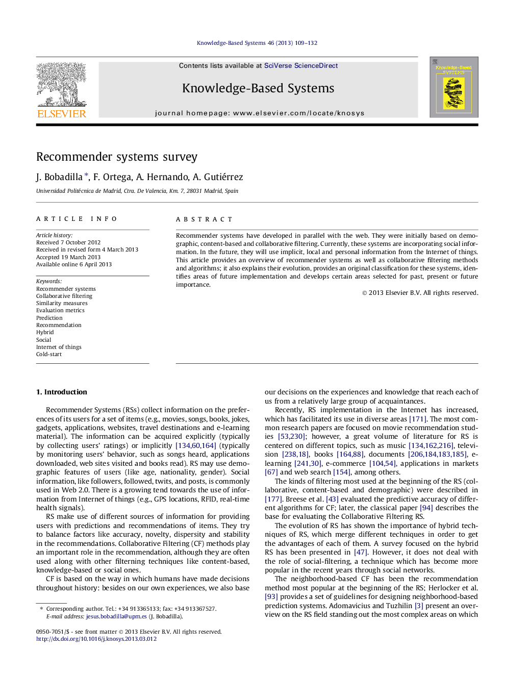 Recommender systems survey