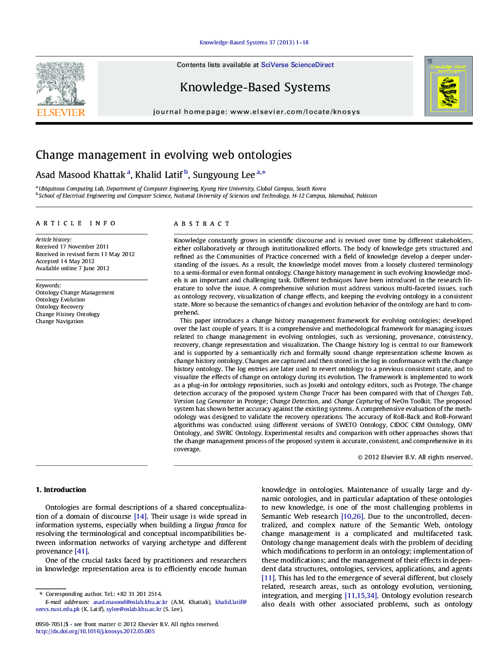 Change management in evolving web ontologies