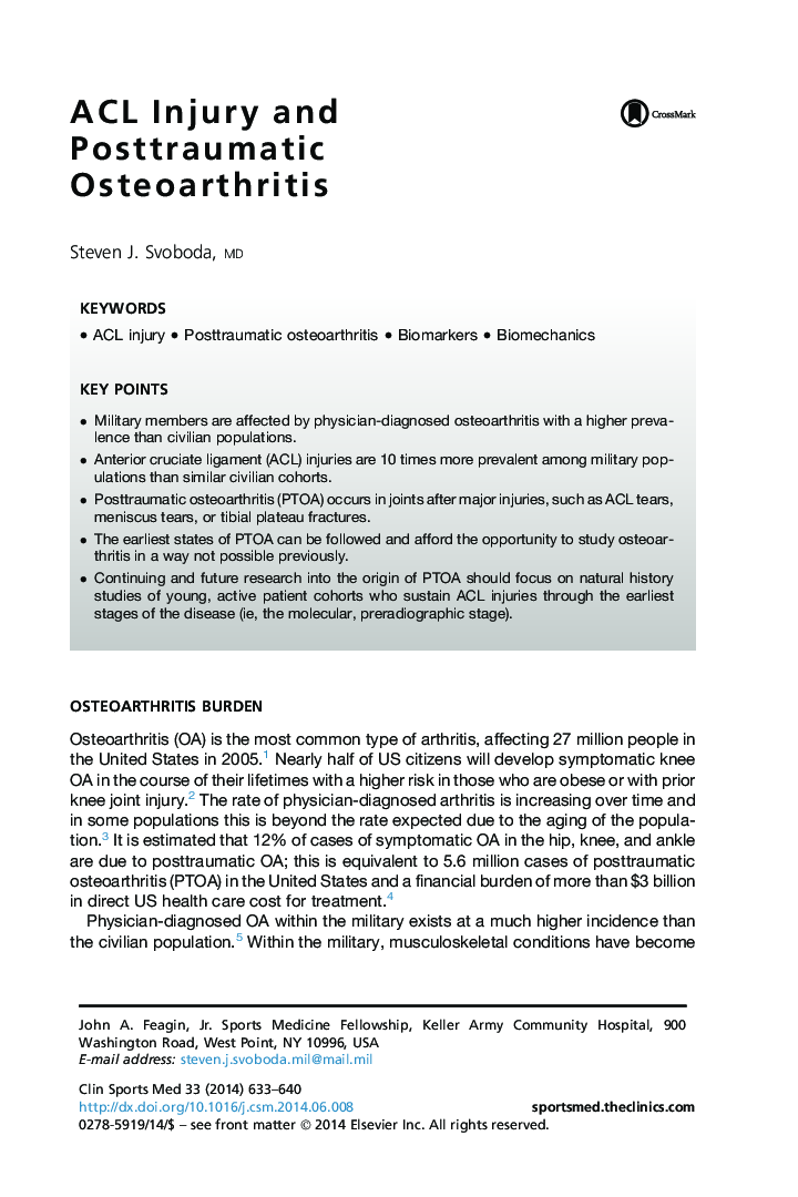 ACL Injury and Posttraumatic Osteoarthritis