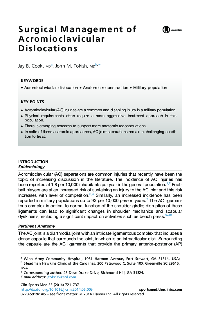 Surgical Management of Acromioclavicular Dislocations