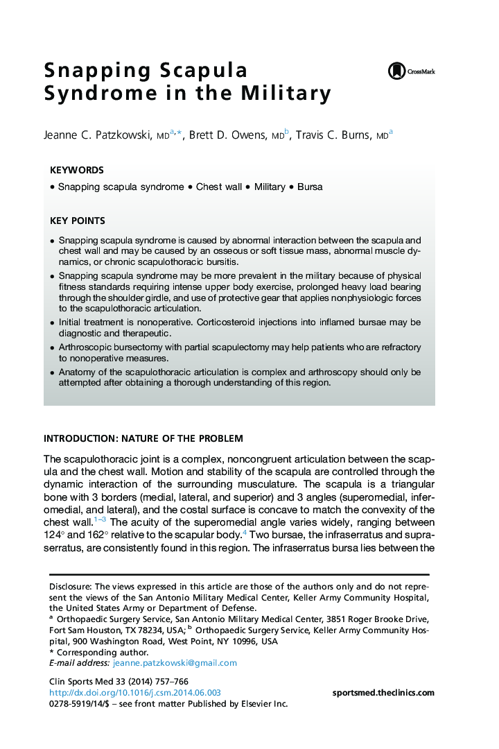 Snapping Scapula Syndrome in the Military