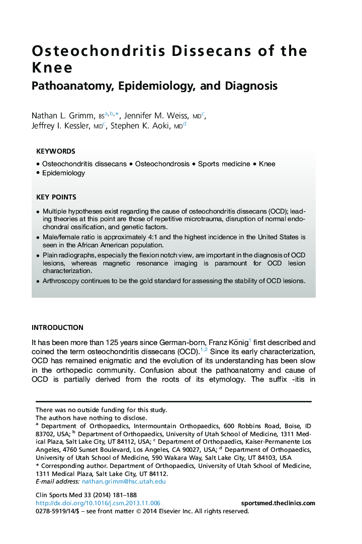 Osteochondritis Dissecans of the Knee