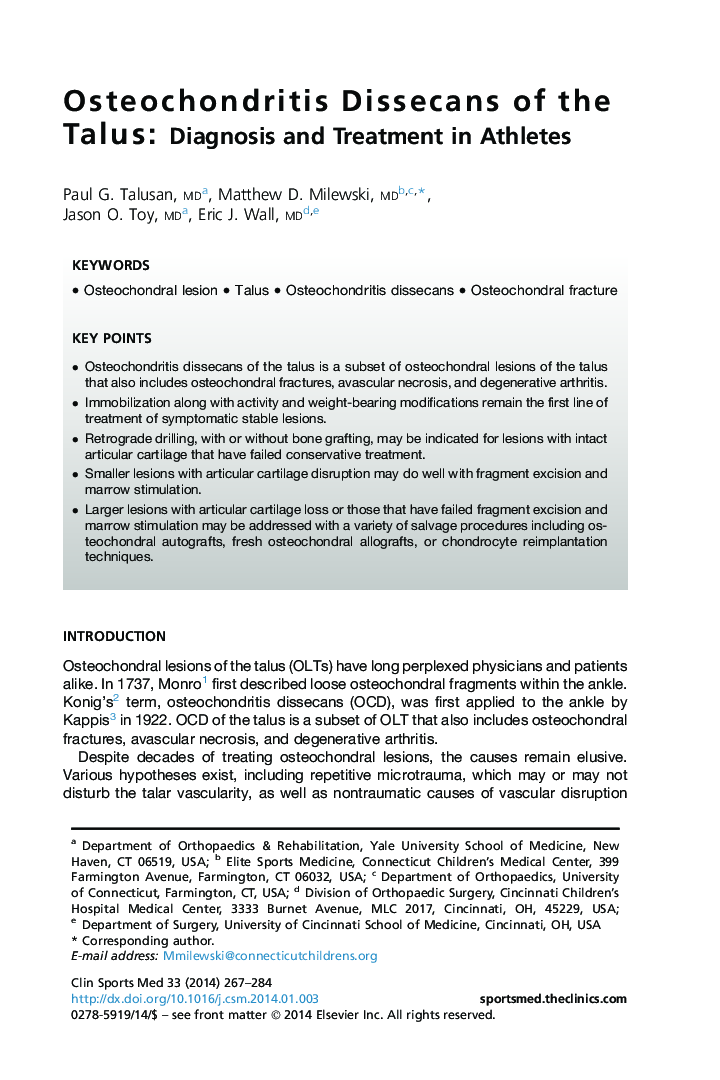 Osteochondritis Dissecans of the Talus